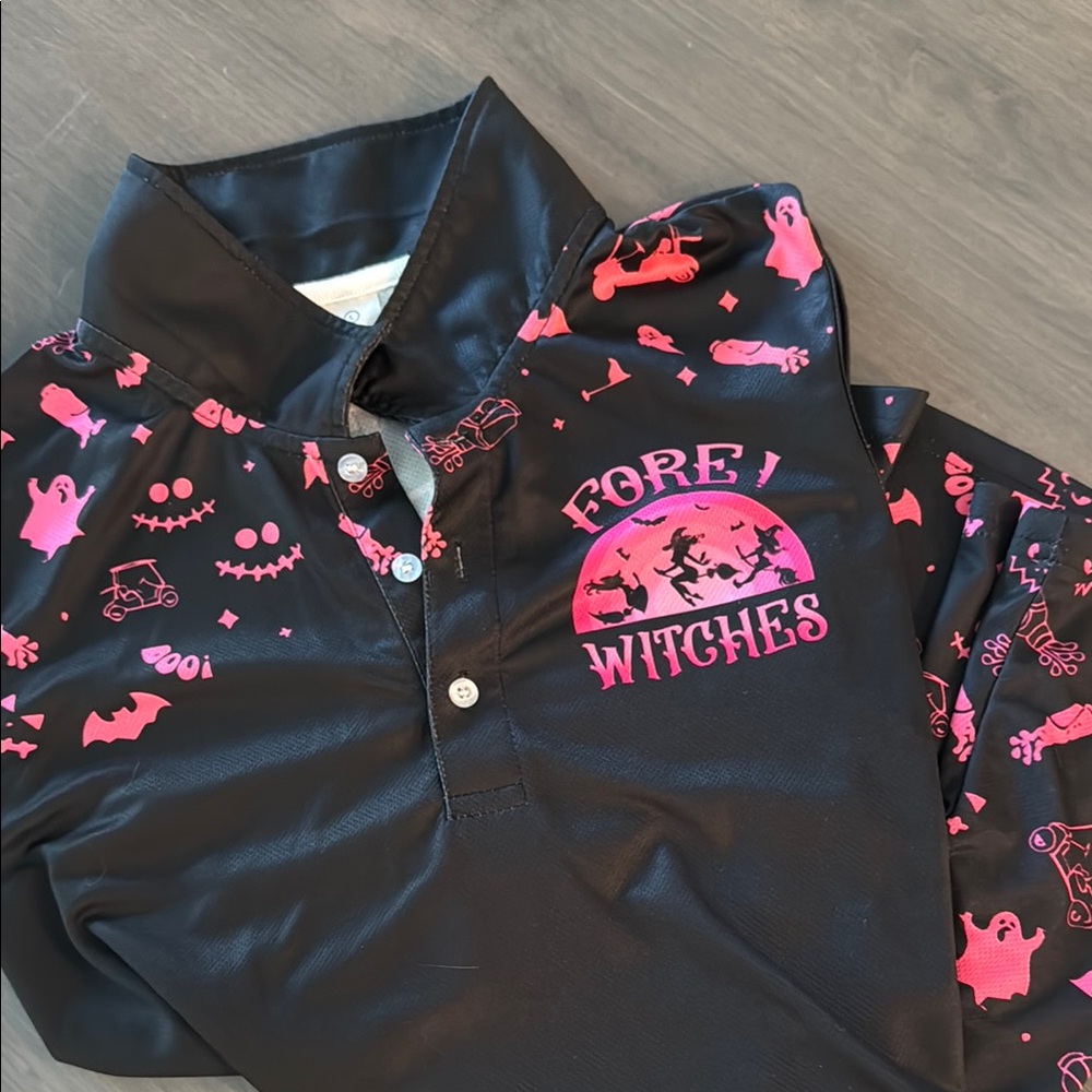 Black and Pink Polo with Wicked Embroidered Design